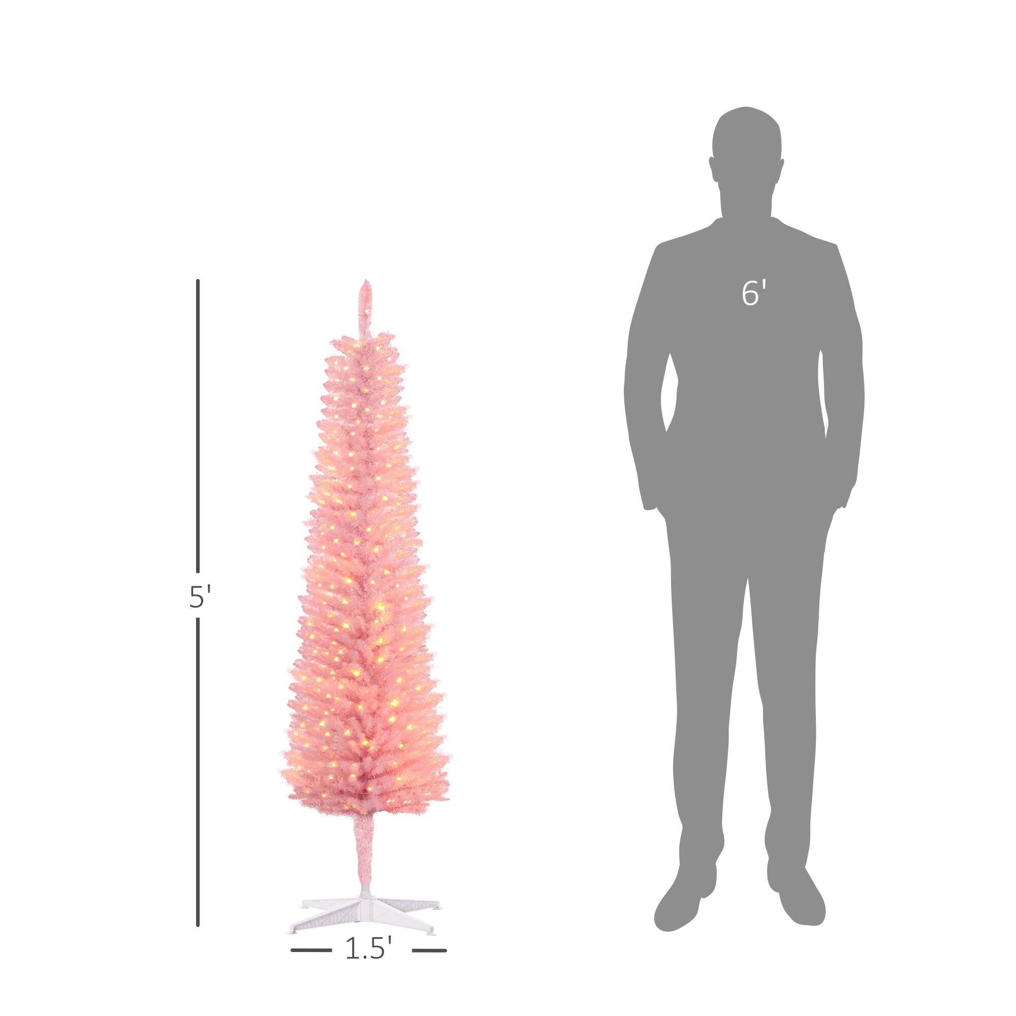 Alt View 2. Homcom - Prelit Pencil Artificial Christmas Tree, 250 Colorful Branches 150 Colorful LEDs - Pink.