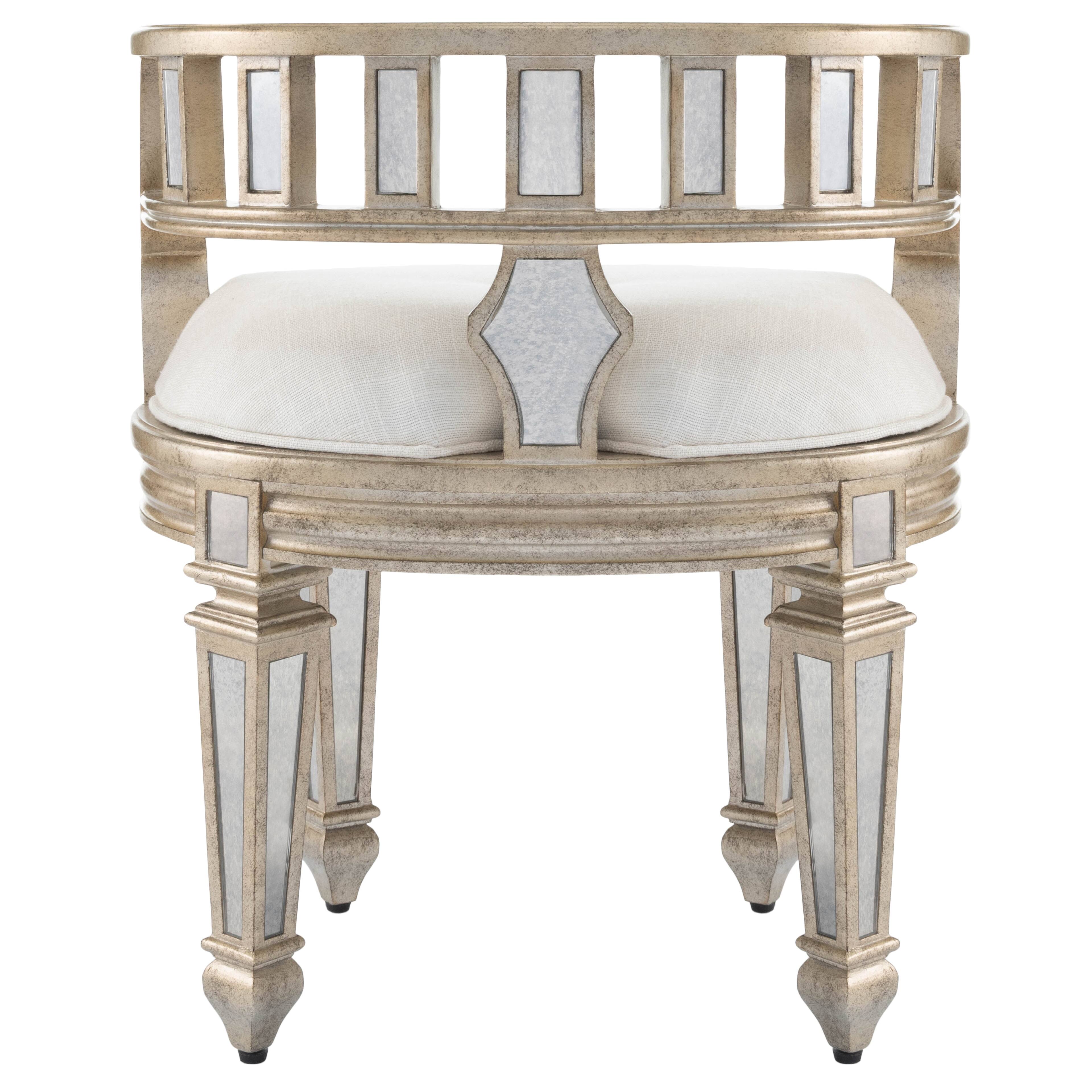 Alt View 5. Butler Specialty - Rebecca 21 in. W Oval Wood and Antique Mirror Upholserted Vanity Stool - Silver.