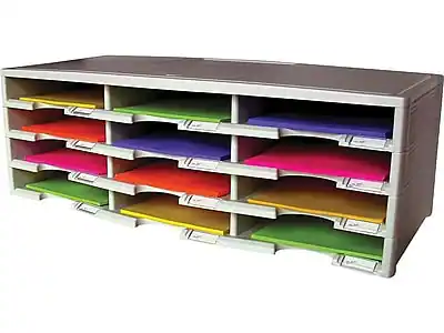 Front. Storex - 12-Compartment Literature Organizers, 32" x 10.5", Gray - Gray.