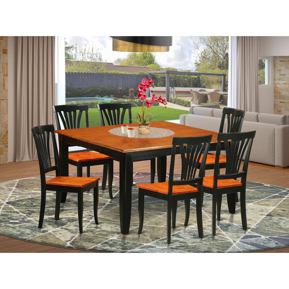 Back. East West Furniture - 7 PC Dining room set-Dining Table and 6 Wooden Dining Chairs - Black & Cherry.