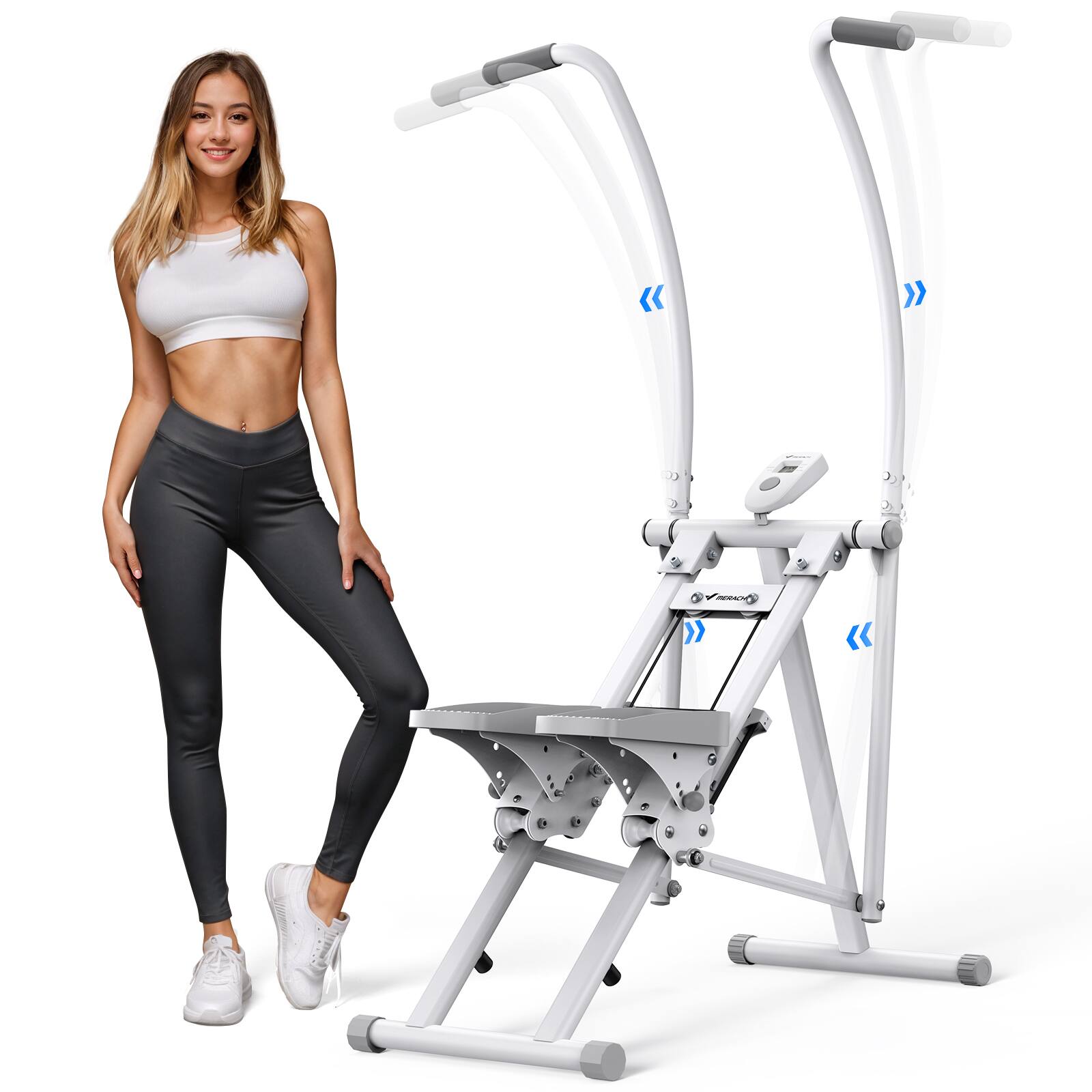 Angle. MERACH - MERACH Cardio Climber Stepper Exercise Machine, Full Body Workout Cross Trainer with Adjustable Incline - White.