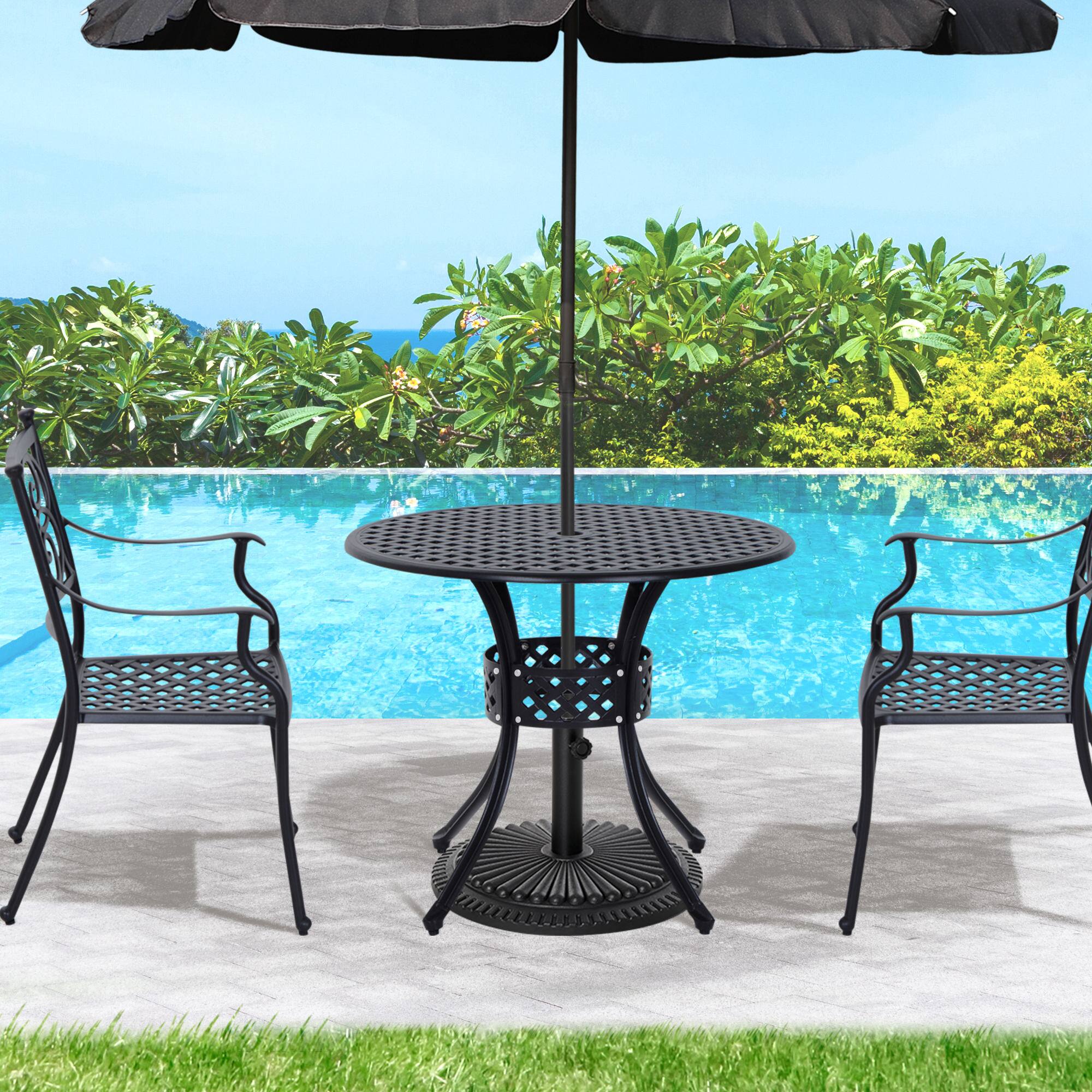 Alt View 1. Outsunny - Patio Dining Table Round Cast Aluminium Outdoor Bistro Table with Umbrella Hole - - Black.