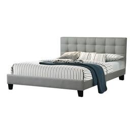 Manhattan Lane - Dex Modern Platform Queen Size Bed, Square Tufted Upholstery - Light Gray