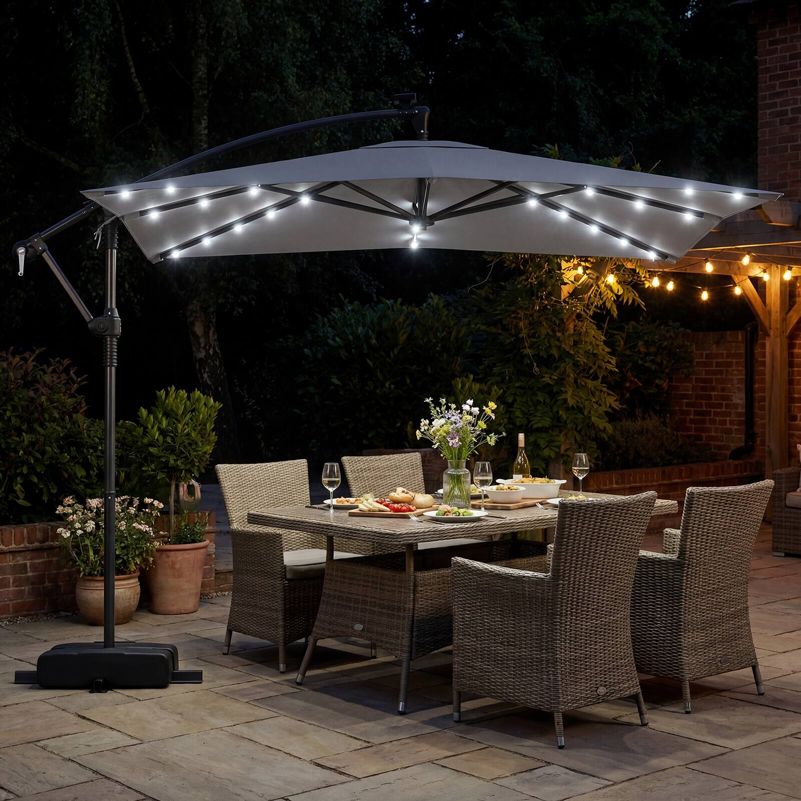 Alt View 1. Costway - Costway 8 x 8 FT Solar LED Offset Cantilever Patio Umbrella with 360° Rotation, Crank - Gray.