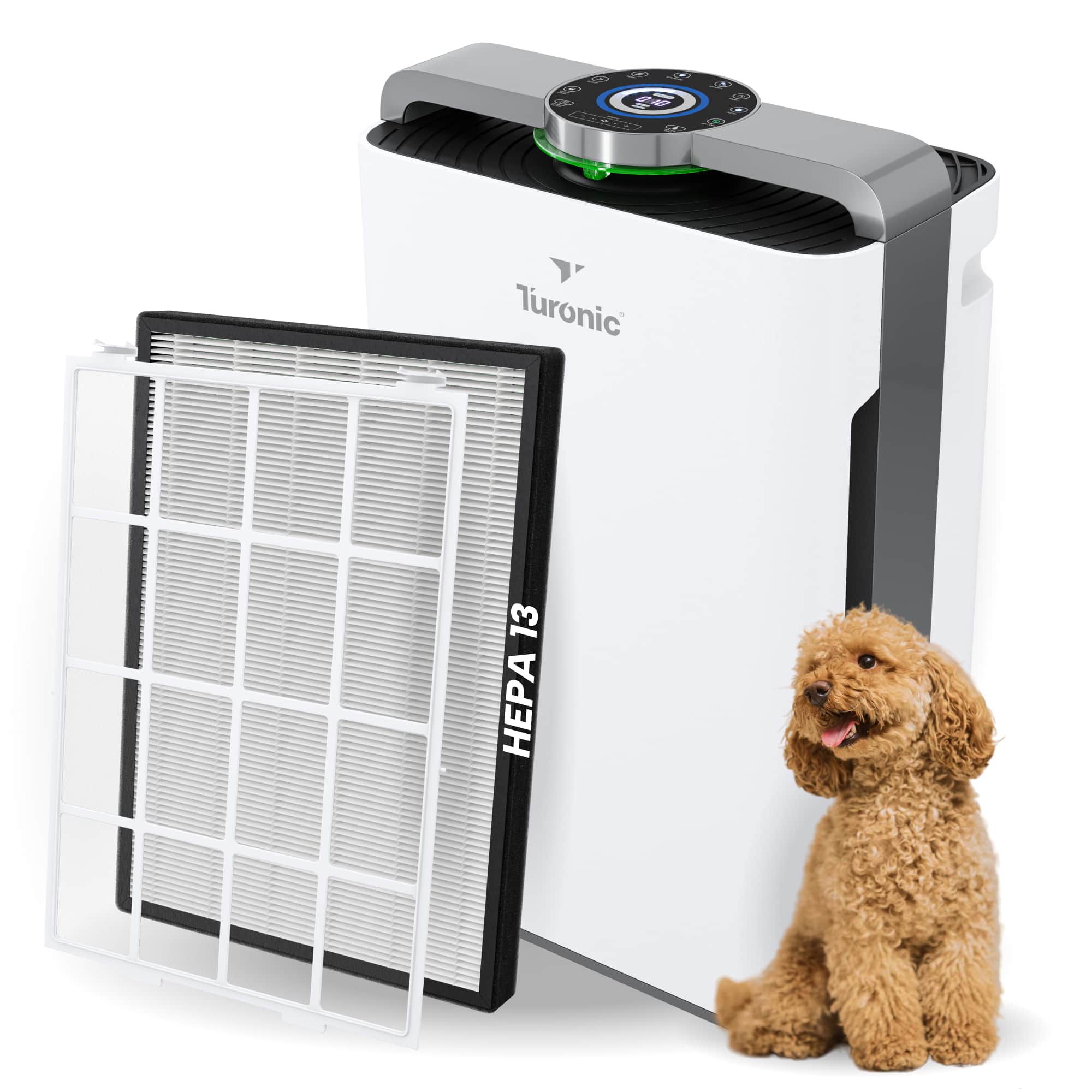 Turonic - PH950 Air Purifier and Humidifier Combo for Large Rooms – HEPA, UV, Ionizer, PM2.5 Sensor, Cold Catalyst, for Home - White