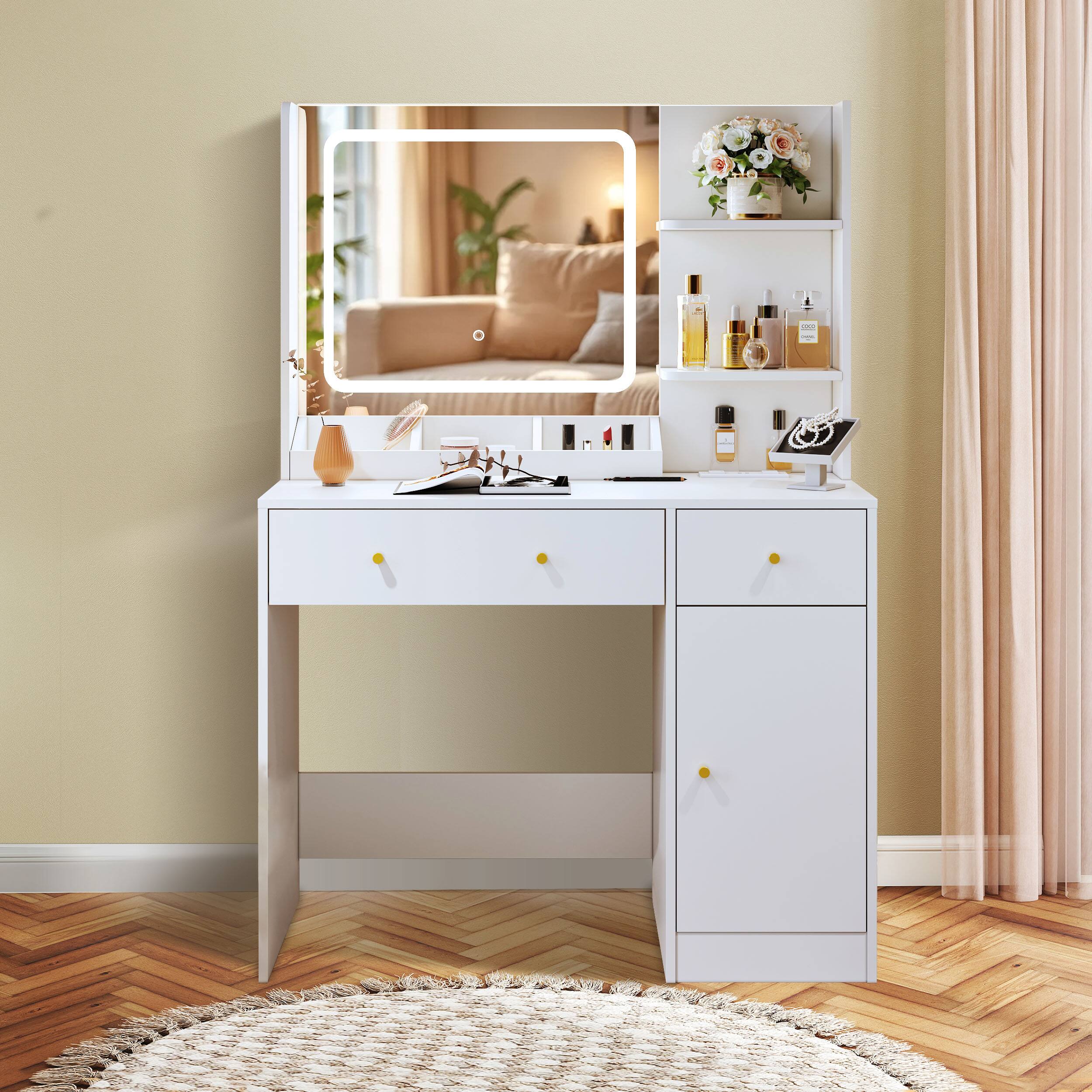 Alt View 8. HONGGE - LED Vanity Table with Mirror and 3 Lighting Modes - White.