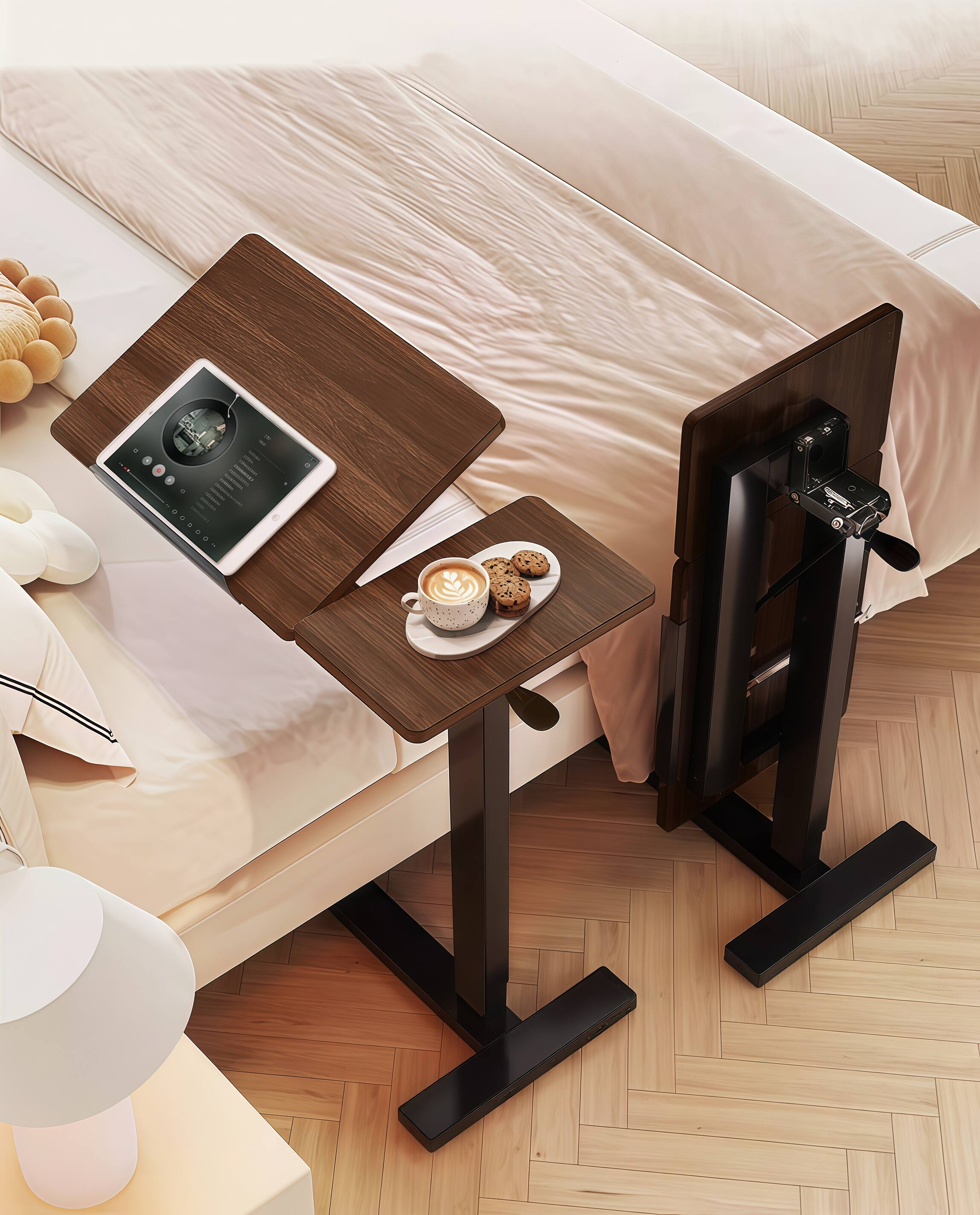 Alt View 10. Ecooso - Folding Adjustable Over Bed Table with Wheels and Height Customization for Reading, Working, or Dining - Walnut.