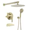 Front. Boyel Living - Brushed Gold 12-Inch Rain Shower System Brass SUS304 3-Function Valve 7-Function Handheld cUPC - Brushed Gold.