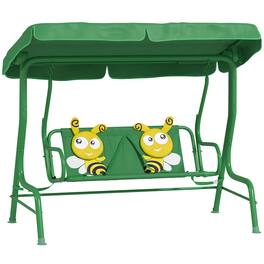 Qaba - Patio Swing Chair with Adjustable Canopy, Safety Belt for Patio, Garden, Poolside, Balcony - Dark Green