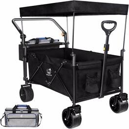 Loheer - Heavy Duty Collapsible Wagon Cart with Removable Canopy All Terrain Beach Cart Cooler Bag Brakes