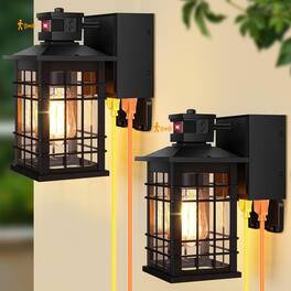 Nordic Hygge - 2-Pack Porch Lights with GFCI Outlet, Motion Sensor Dusk to Dawn Waterproof Outdoor Wall Lights - Black