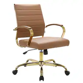 LeisureMod - Benmar Leather Office Chair with Gold Accents, Adjustable Height, Swivel, Ergonomic Design for Home Office or Workspace - Brown