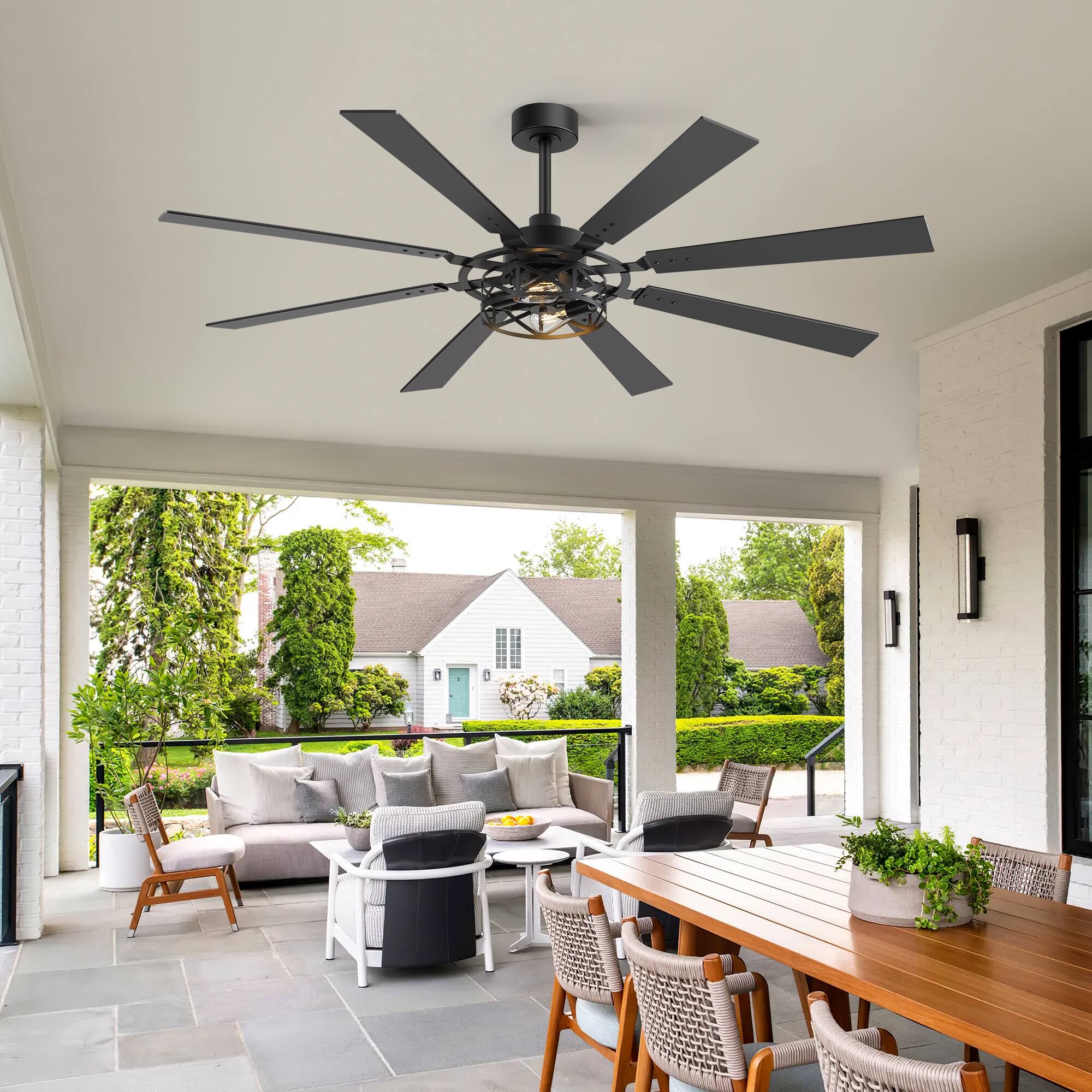 Angle. Breezary - 65-Inch Traditional Ceiling Fan with Dual Bulb Light Kit, 8 Reversible Blades, DC Motor, 6 Speeds, Remote & Timer - Black and Walnut.