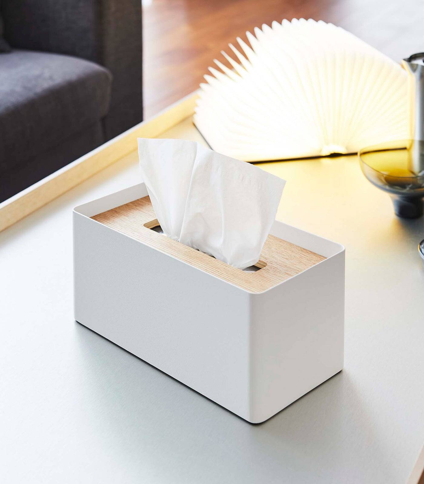 Left. Yamazaki Home - Tissue Box Cover - Rectangle - Steel - Ash.
