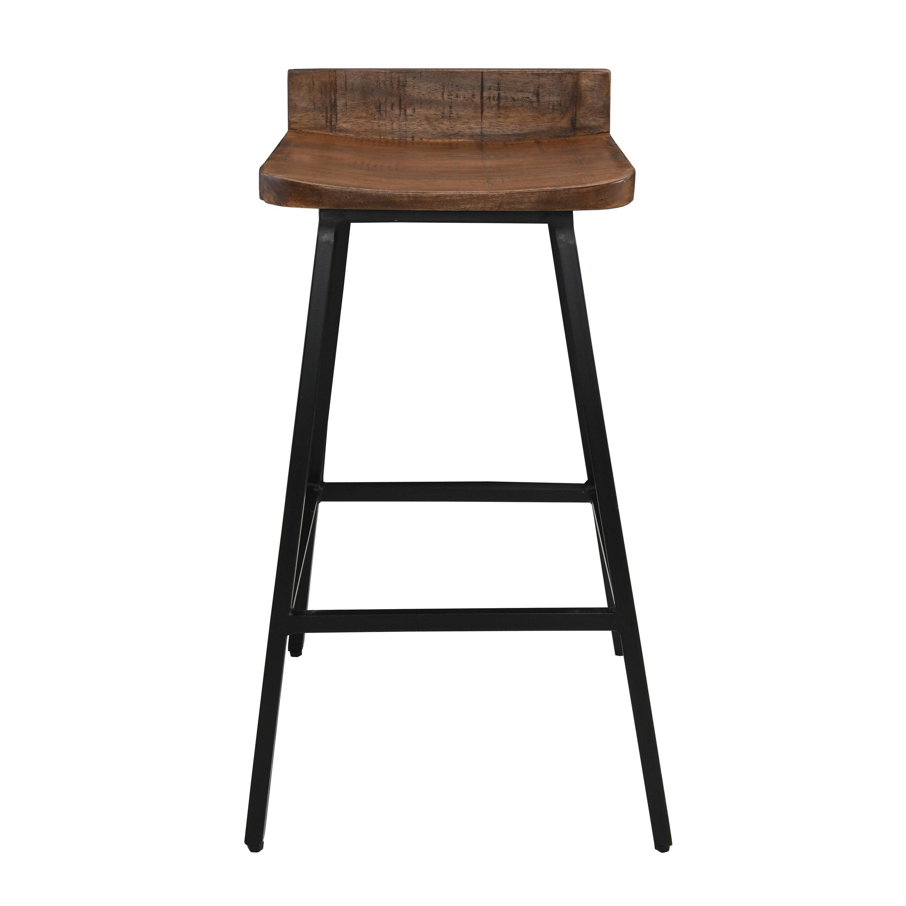Left. Manhattan Lane - Counter Stool Chair Set of 2, Low Back,Iron Base, Mango Wood - Brown, Black.