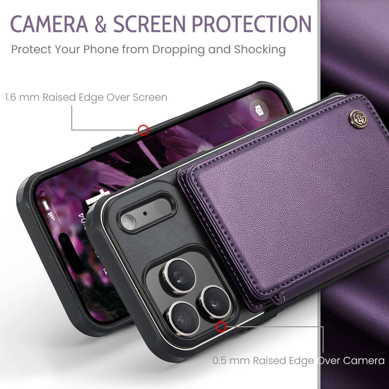 CAMERA & SCREEN PROTECTION  
Protect Your Phone from Dropping and Shocking  

1.6 mm Raised Edge Over Screen  

0.5 mm Raised Edge Over Camera