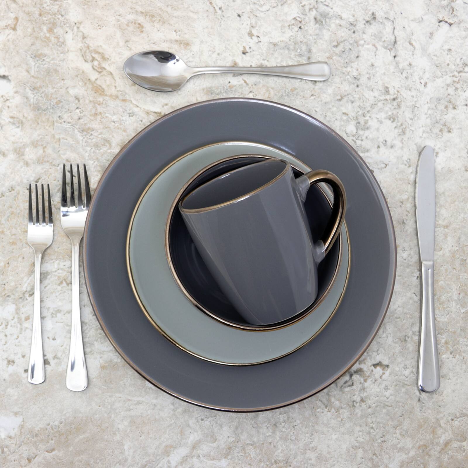 Alt View 5. Elama - Elama Tahitian Grand 16 Piece Stoneware Dinnerware Set in Gray - Gray.