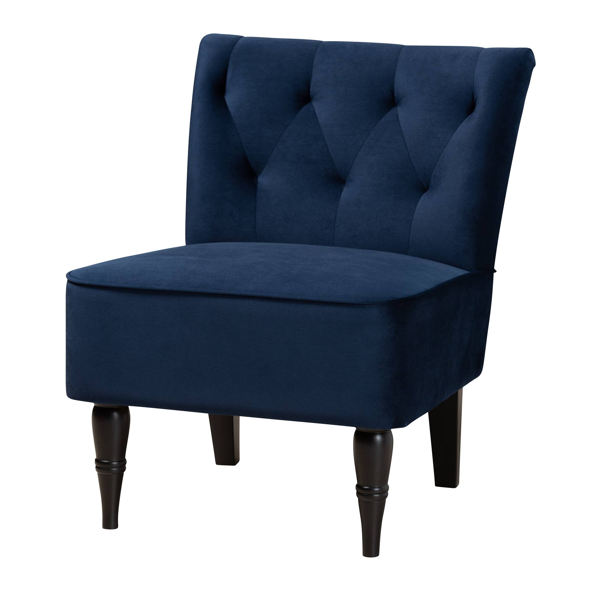Baxton Studio - Harmon Modern and Contemporary Transitional Velvet Fabric Upholstered and Finished Wood Accent Chair - Navy Blue/Black
