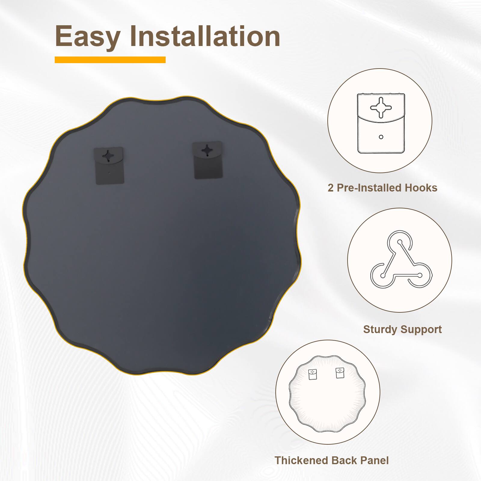 Easy Installation

- 2 Pre-Installed Hooks
- Sturdy Support
- Thickened Back Panel