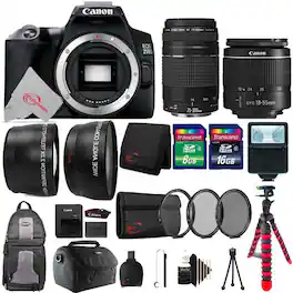Canon - EOS 250D Rebel SL3 24.1MP DSLR Camera + 18-55mm & 75-300mm Lenses + Bundle - Black