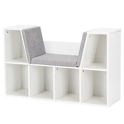 Front. Costway - Costway 6 Cubby Kid Storage Cabinet Bookcase Multi-Purpose Shelf Cushioned Reading Nook - White.