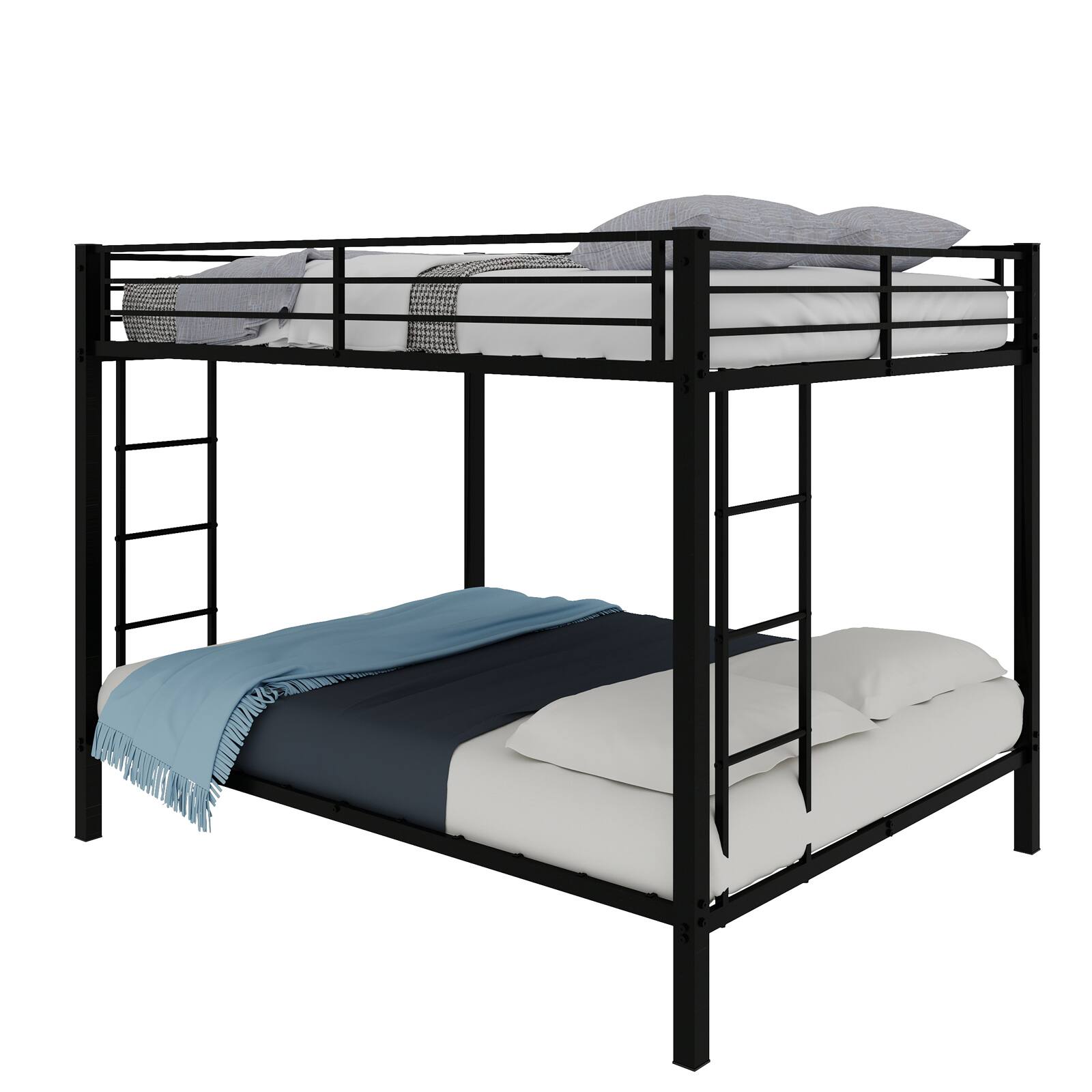 Alt View 6. Loheer - Loheer Full Over Full Bunk Bed Heavy Duty Black Metal Frame Space Saving Square Tube - Black.