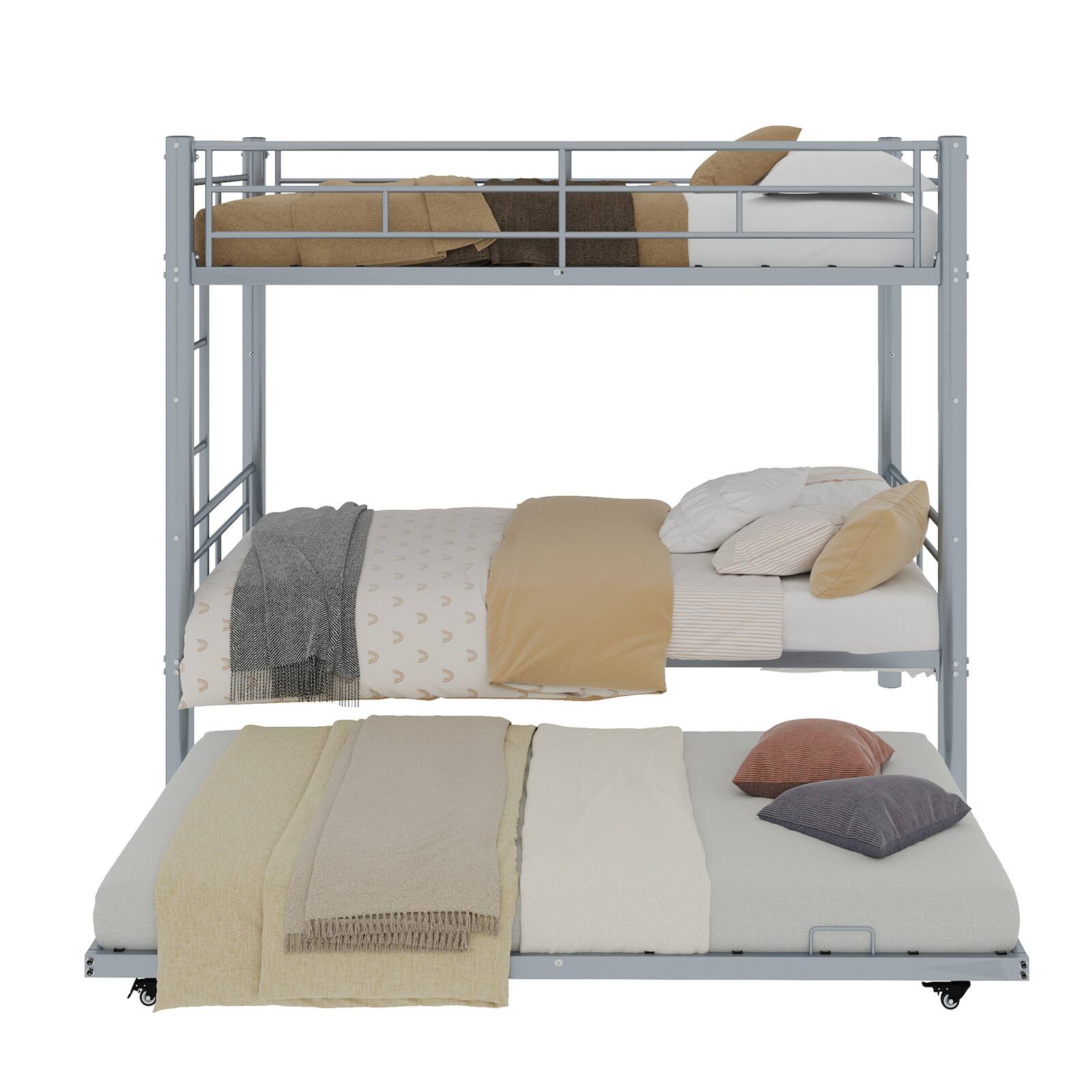 Alt View 10. Loheer - Loheer Silver Twin Metal Triple Bunk Bed Frame Three in One Convertible Heavy Duty Steel Space Saving Sleeper for Dorms - Silver.