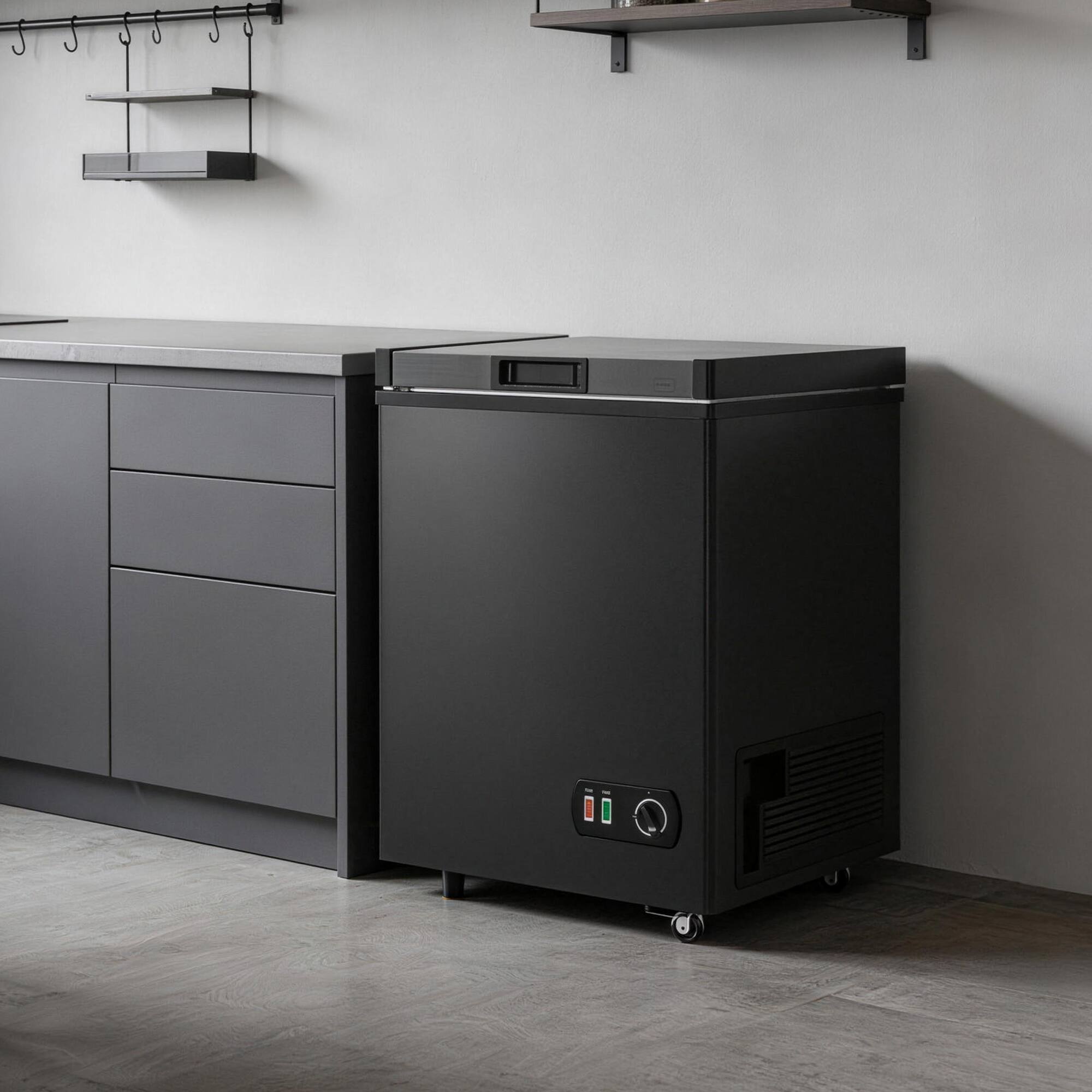 Back. Vaczon - 4.2 Cu. Ft. Chest Freezer, Compact Deep Freezer with Adjustable Temperature, Quiet Free-Standing Top Door, Energy Saving - Black.