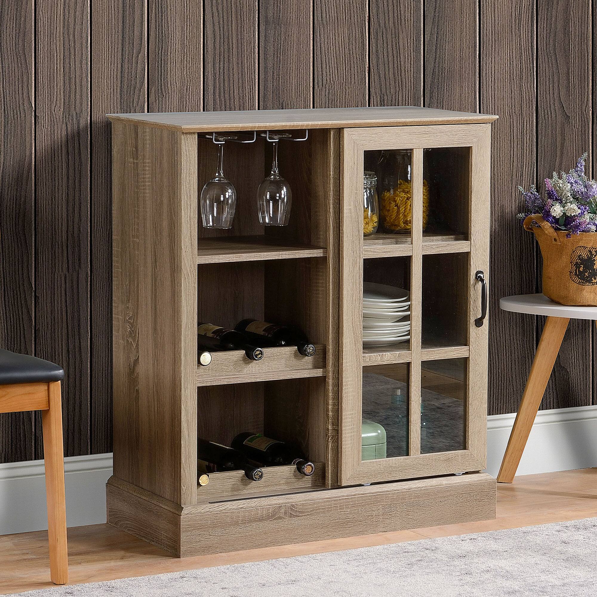 Alt View 1. Homcom - Wine Bar Cabinet, 6-Bottle Wine Rack & Stemware Racks, Small Sideboard Buffet with Sliding Glass Door & Storage Shelves - brown.