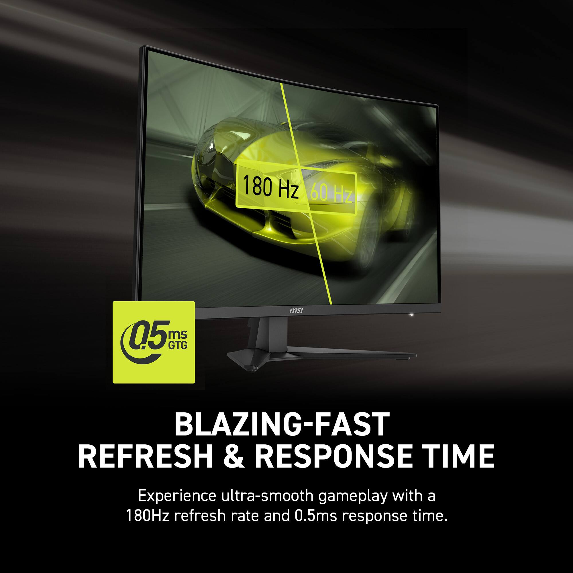 BLAZING-FAST REFRESH & RESPONSE TIME, Experience ultra-smooth gameplay with a 180Hz refresh rate and 0.5ms response time, 180 Hz, 60 Hz, 05 ms, msi