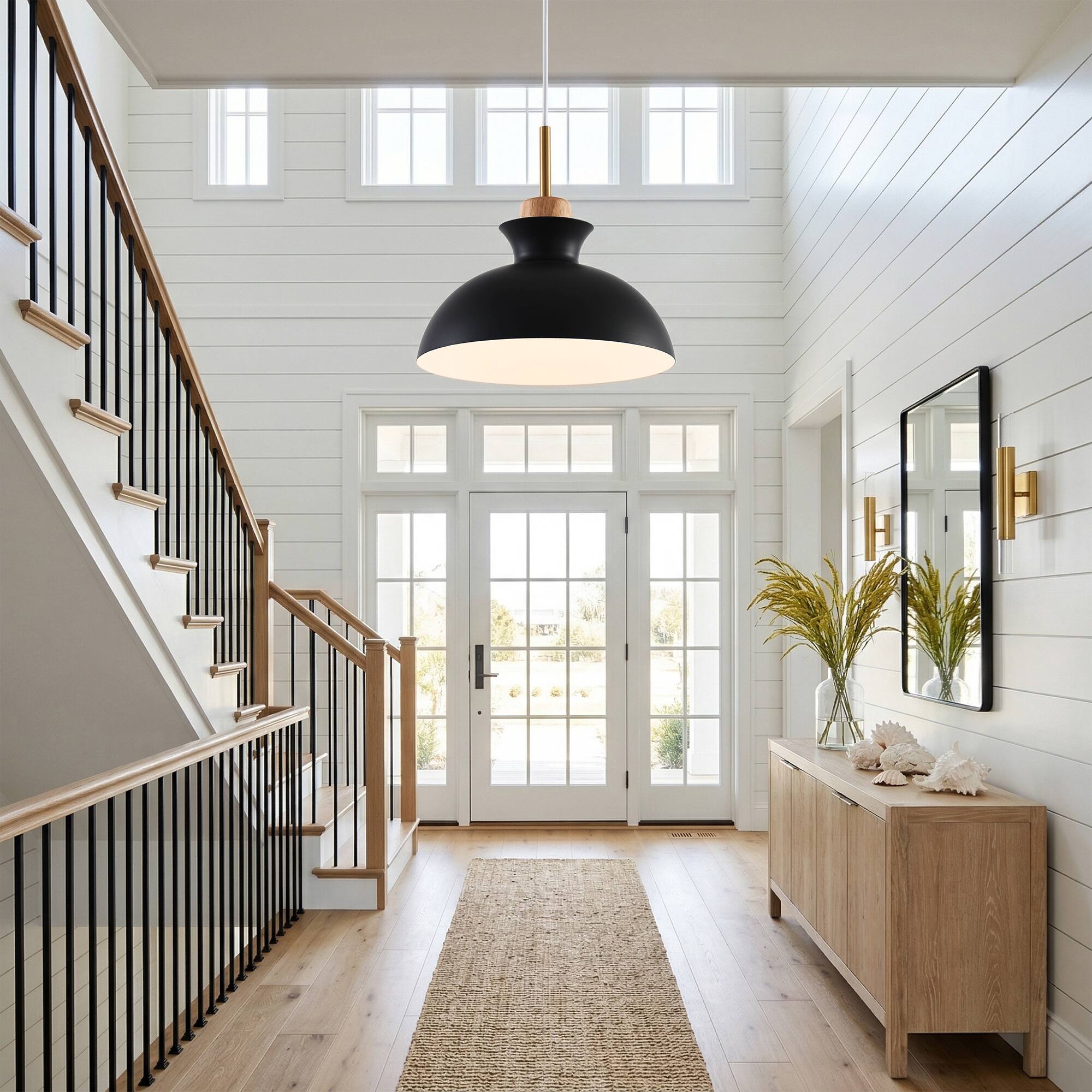 Left. Parrot Uncle - 1-Light Modern Black Hanging Pendant Light - Black.