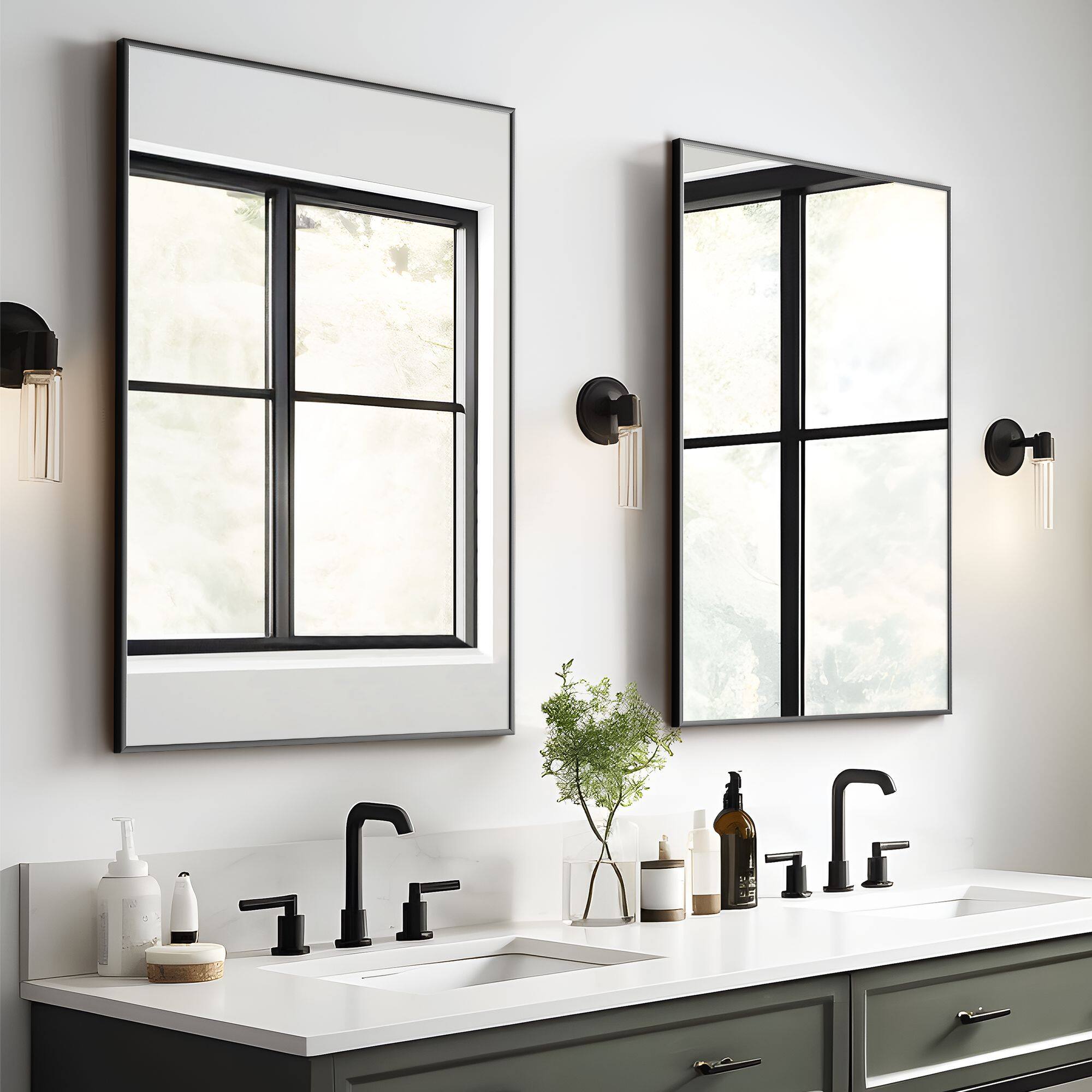 Alt View 2. PexFix - Modern Metal Frame Bathroom Mirror, 24x36 in. Rectangle, Wall-Mounted for Vanity & Powder Room - Black.