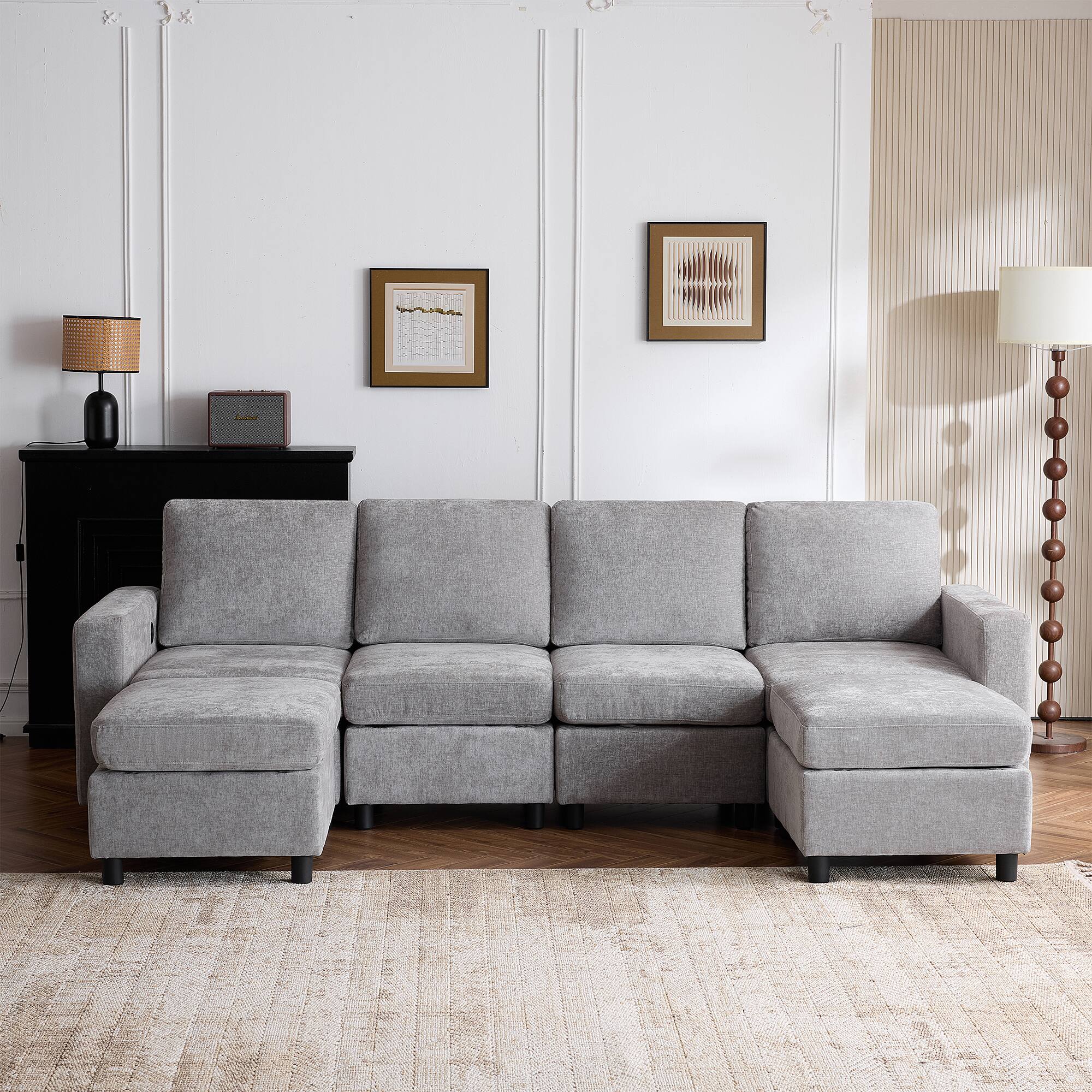 Alt View 7. U-HOMY - U-HOMY 6-Piece Modular Sectional Sofa with Storage, Reversible L-Shaped Couch - Light Grey.