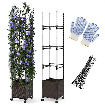 Front. Gymax - Gymax 87'' Tall Raised Garden Bed w/ Plant Box & Trellis Lockable Wheels Indoor Outdoor - Black.