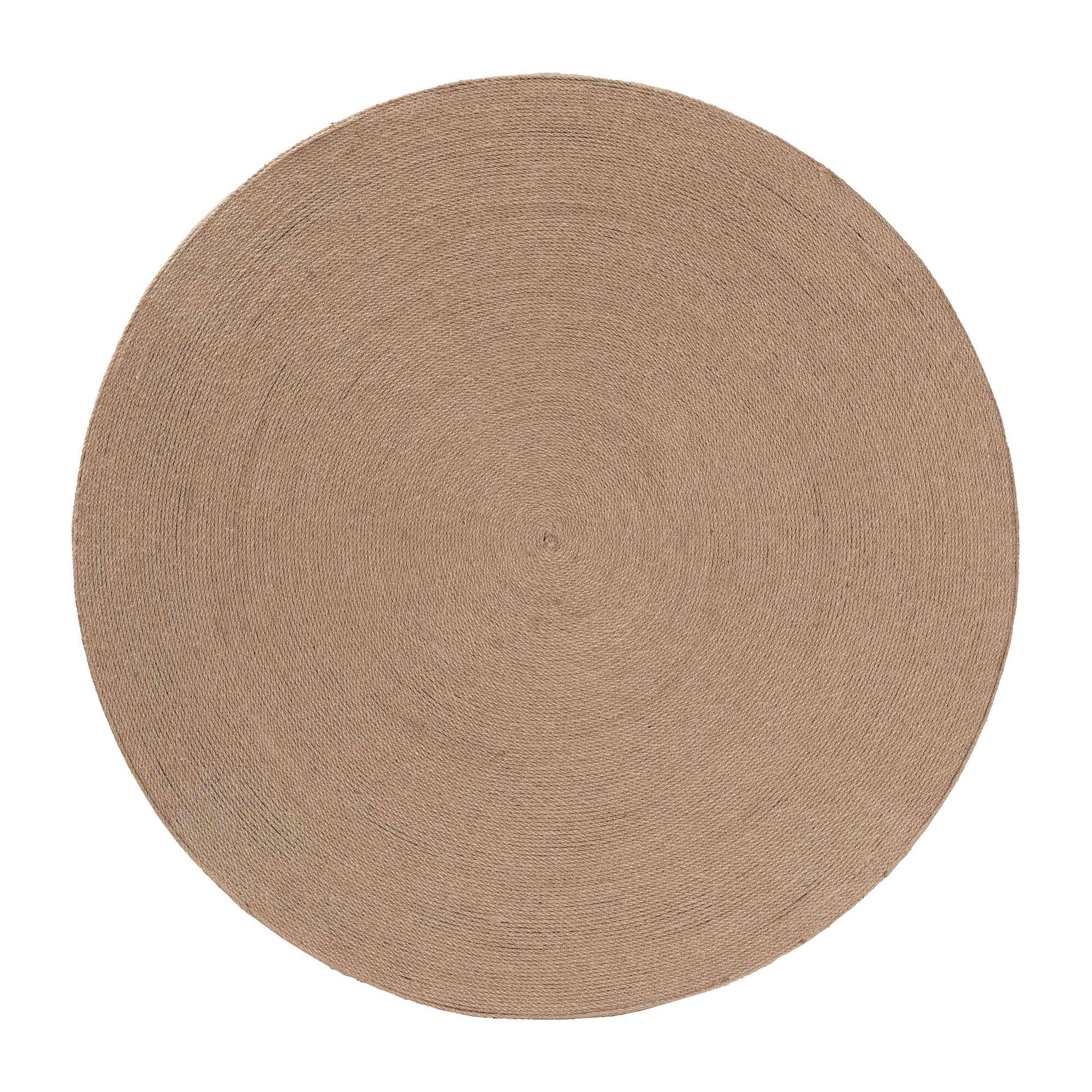 Left. bali & pari - Lapis Handwoven Jute Coffee Table - Boho Round Centerpiece with Natural Fiber Texture, Handcrafted - Natural Brown.