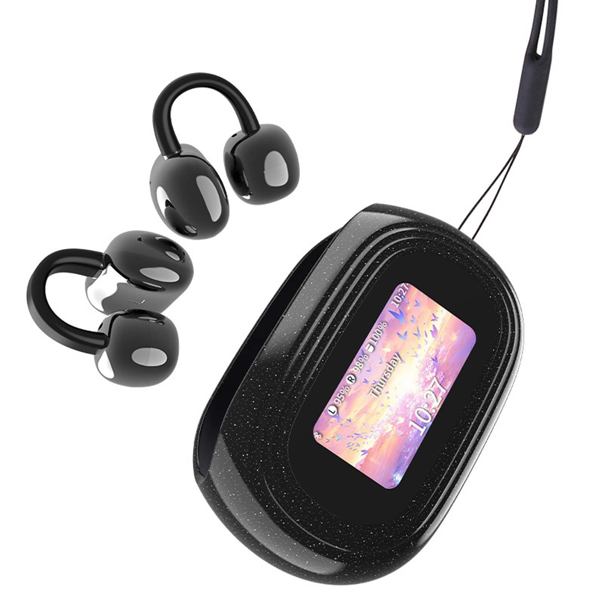 YONWAY - Ear Clip Translator Headphones, Color Screen Bluetooth Wireless Earphones, Support 144 languages with Hanging Rope