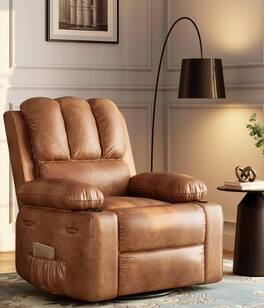 Babevy - 37.4" Oversized Manual Recliner with Heat and Massage, 360 Swivel Recliner Chair 26.7" Seat with Cup Holder - Brown