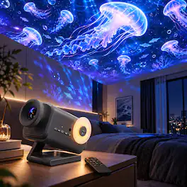 Anysun - 3D Night Light Projector with 60 Scenes – Galaxy Star Projector for Room Decor, Bluetooth Speaker, 1H/2H Timer & Remote - Dark Gray