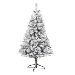 BreeBe - 5' Flocked White Christmas Tree with Pinecones and 360 Tips - White, Green