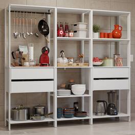 Madesa - Kitchen Pantry Storage Rack with 4 Drawers, Open Shelves and Hanging Space 78"L - White - White