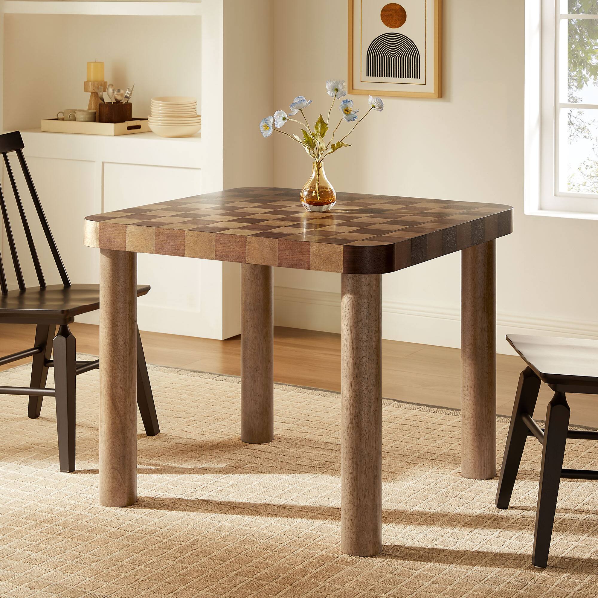 Alt View 2. Modway - Oscar 36 Inch Square Checkered Dining Table by Modway - Walnut and Dark Walnut.