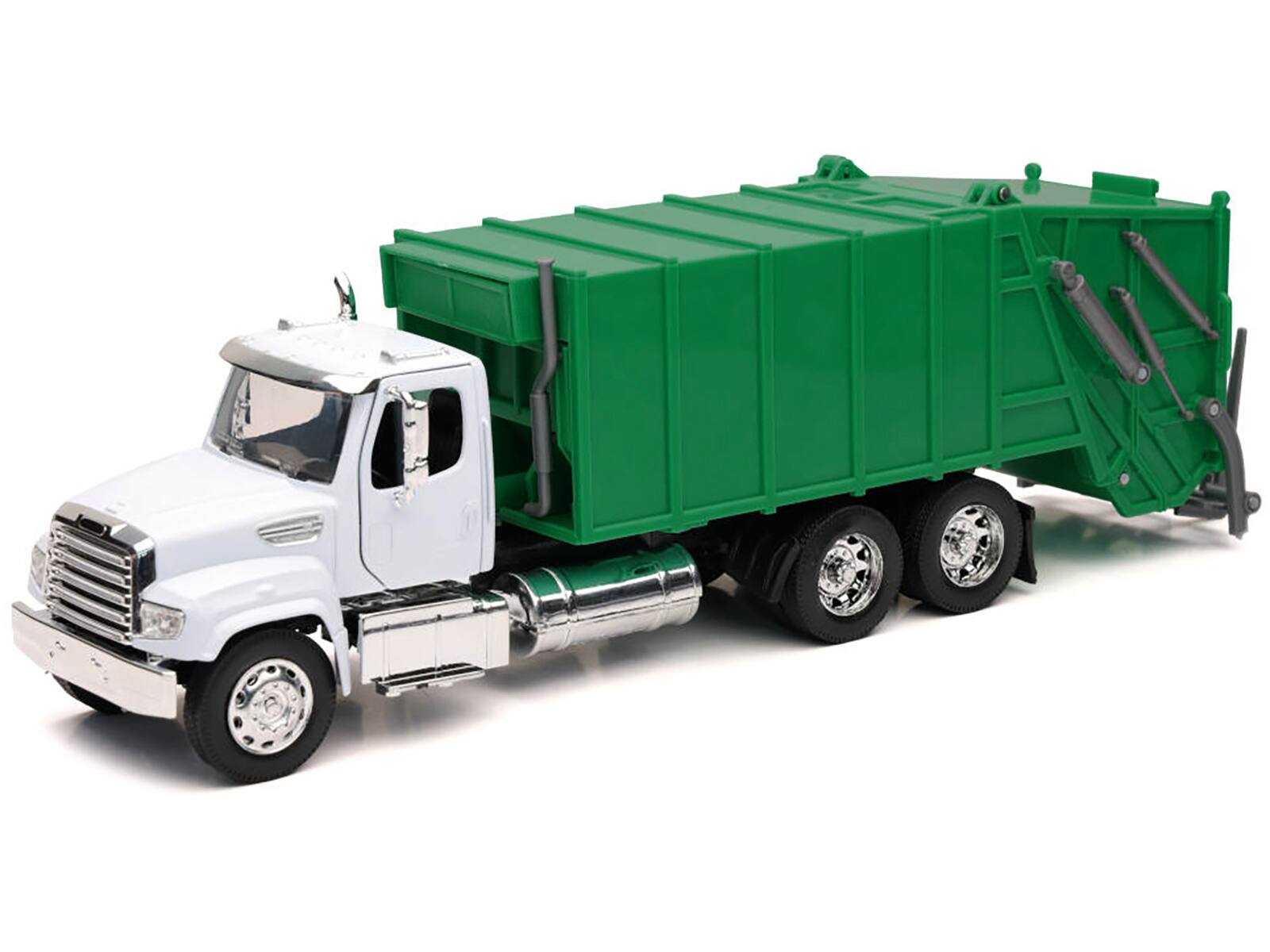 Alt View 1. New Ray - Freightliner 114SD Garbage Truck White and Green "Long Haul Trucker" Series 1/32 Diecast Model by New Ray.