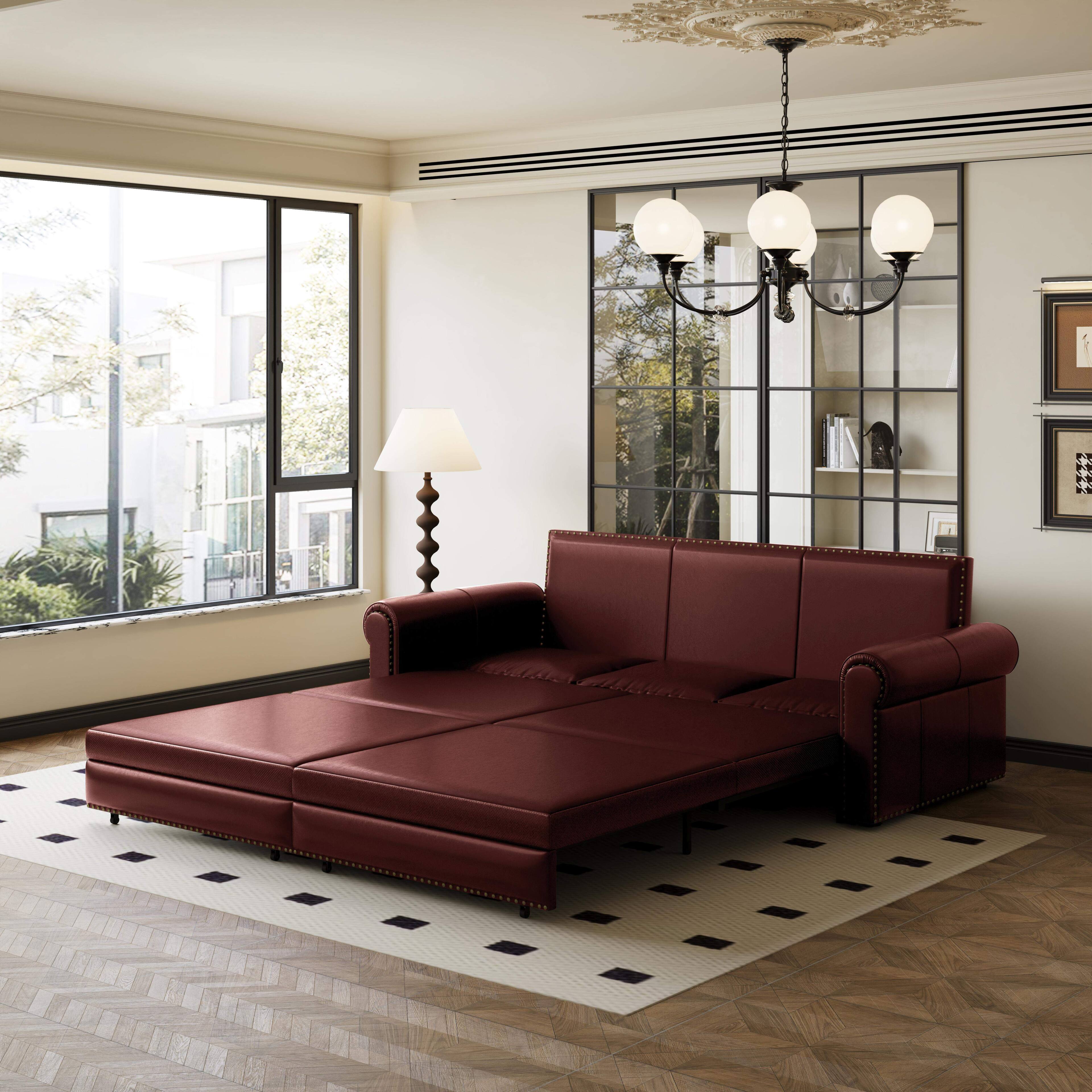 LOVMOR Chesterfield Sofa93.7 inch King Pull Out Sofa Bed3in1 Faux ...