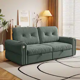 LUCKY ONE - 77" 2-in-1 Convertible Sofa with USB Charging Port and Dual Armrest Cup Holders - Green