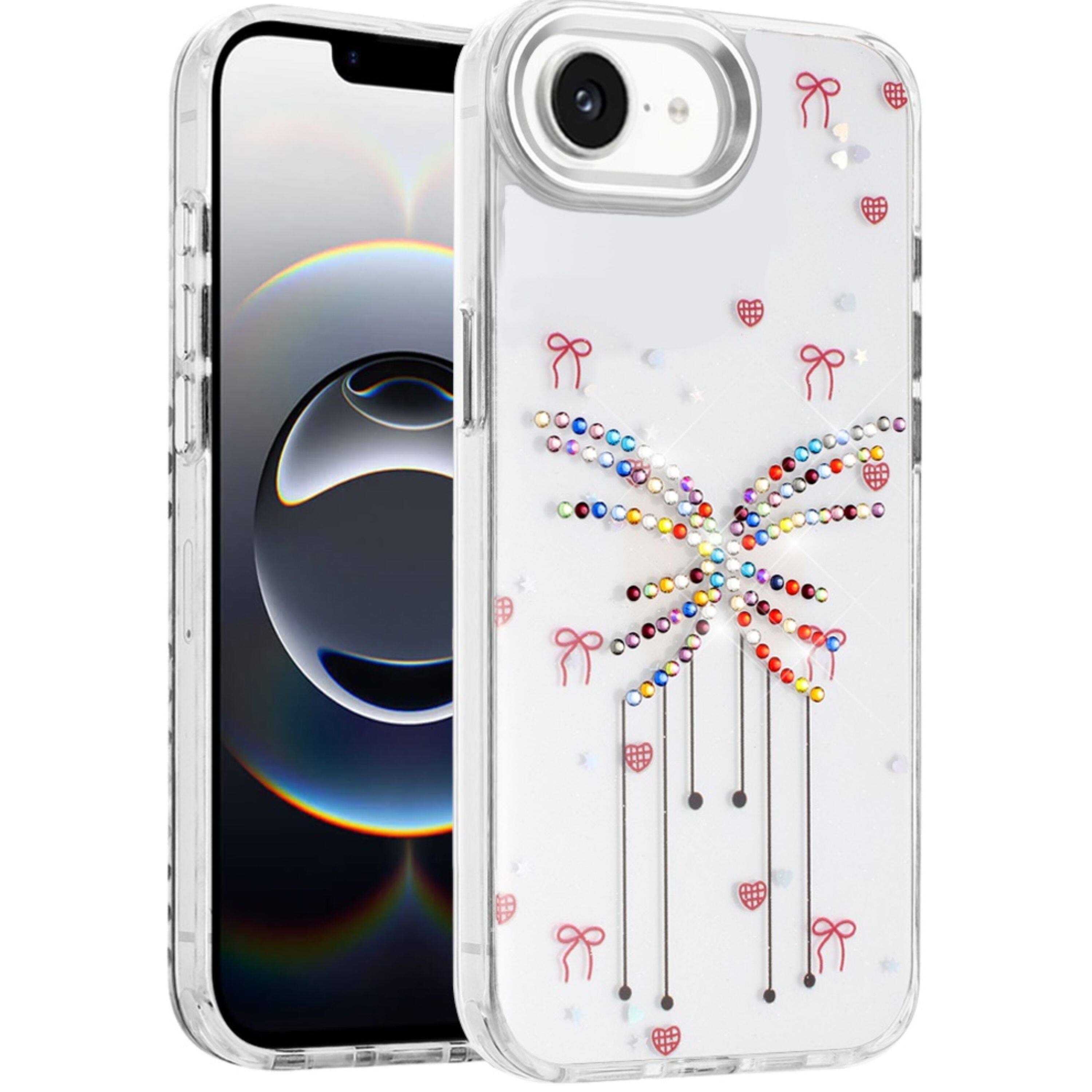 Left. Kitcheniva - Dazzling Colorful Resin Jewel Case With Tempered Glass For iPhone 16e/17e J - Multicolor.