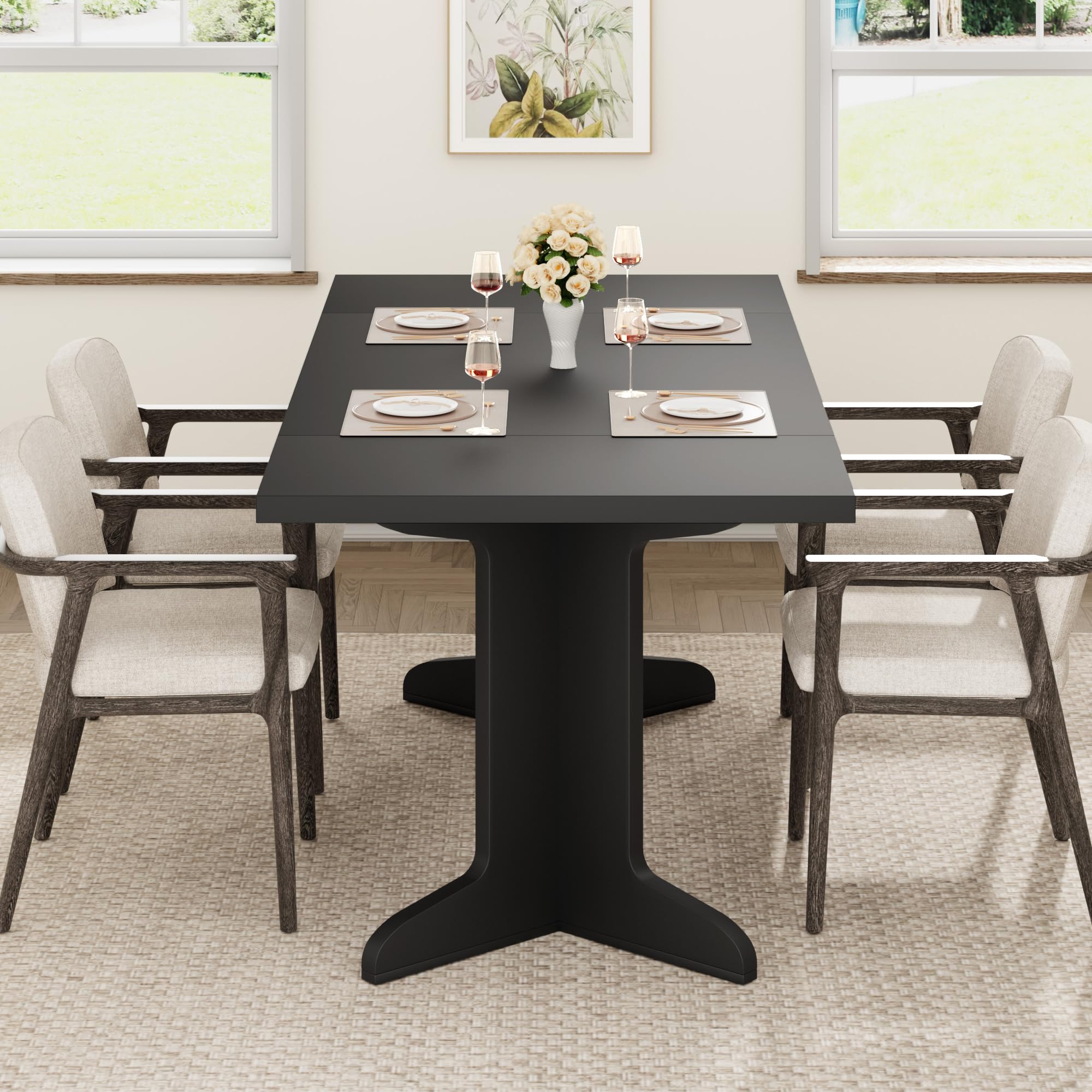 Alt View 1. Homhougo - Large 71" Dining Table – Seats 6–8, Wooden Legs, Modern Kitchen Table (No Chairs) - Black.