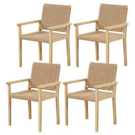 Gymax - 4PCS Chair Rubber Wood Dining Armchairs Paper Rope Woven Seat Balcony Patio - Natural