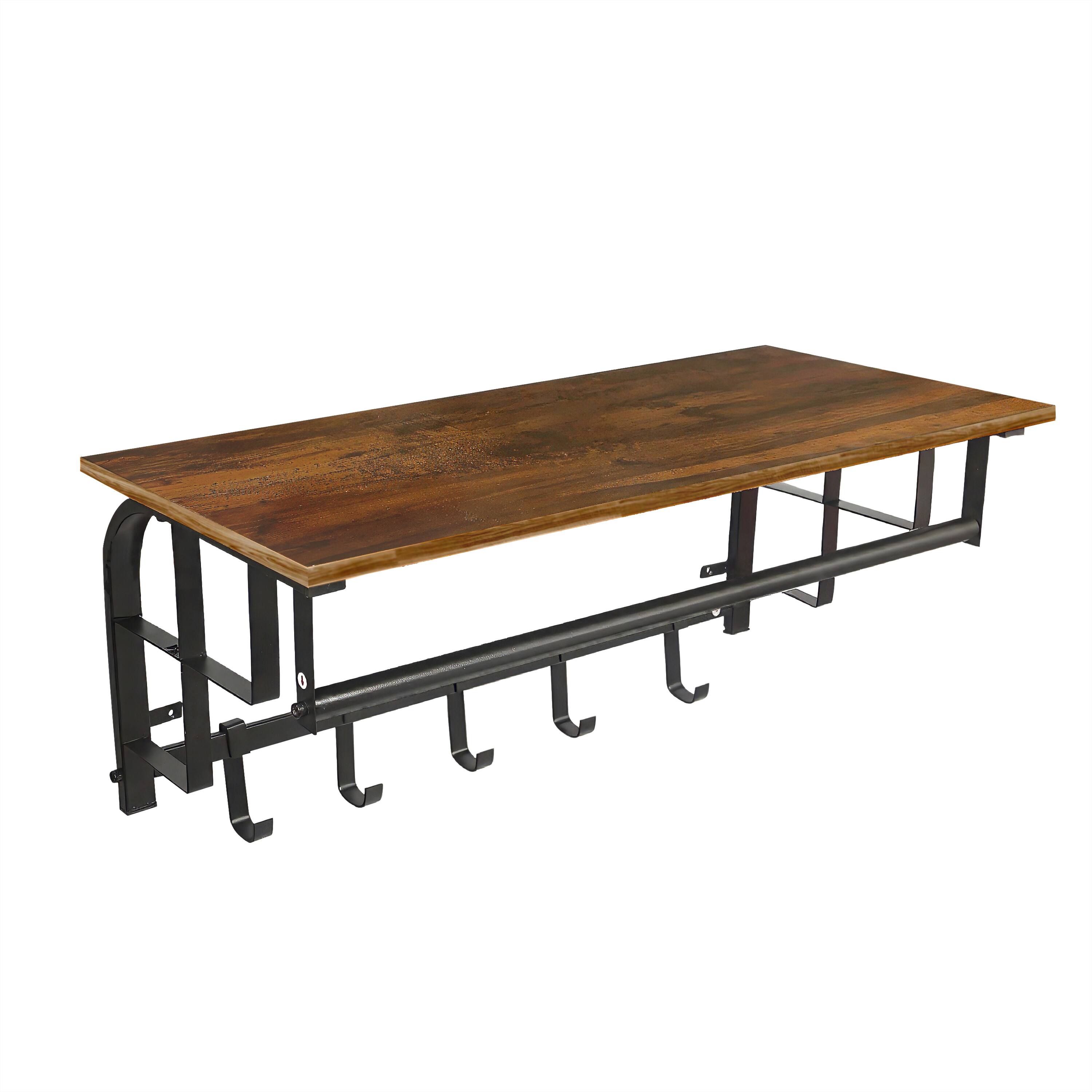 Alt View 1. Manhattan Lane - 26 Inch Industrial Metal Frame Wall Mount Coat Rack, 5 Hooks, 1 Shelf - Brown and Black.