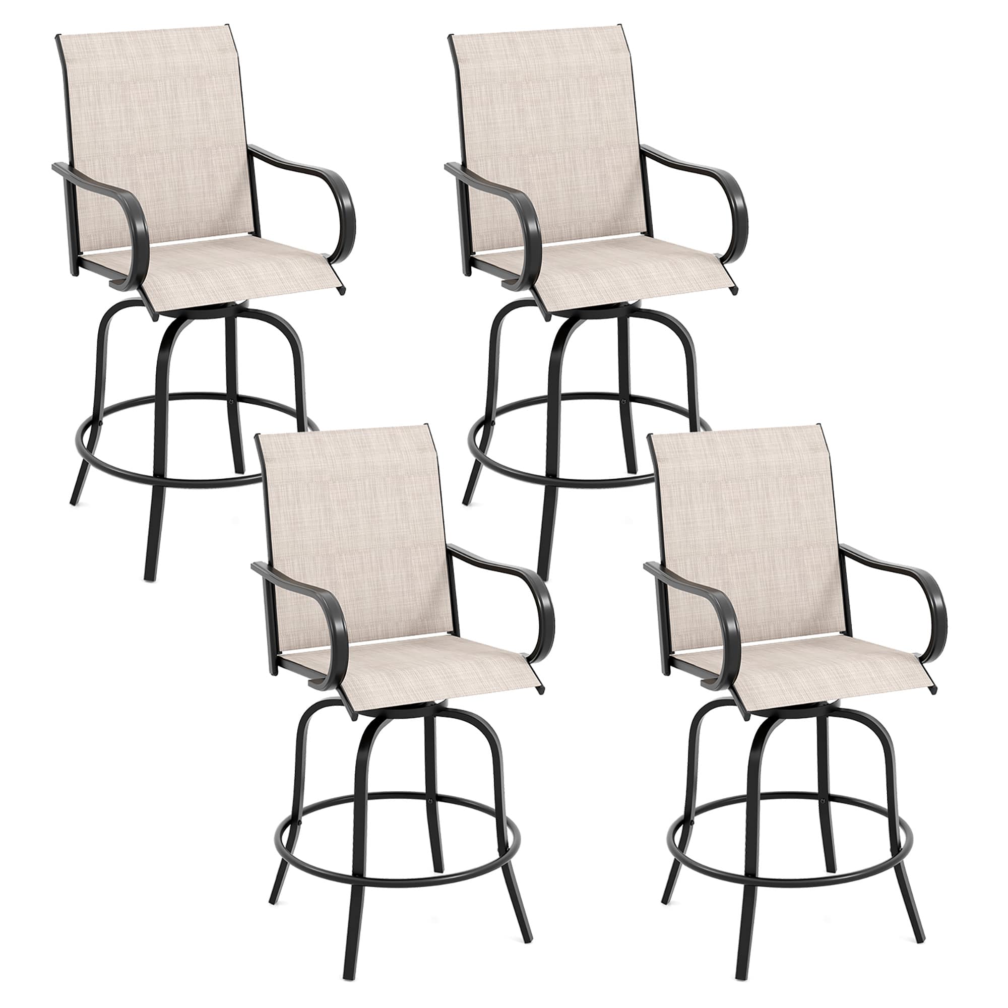 Gymax - Outdoor Swivel Bar Stool Set of 4 w/Breathable Fabric and Heavy Duty Metal Frame - Gray