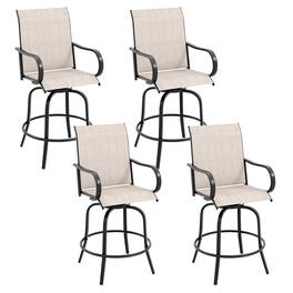Gymax - Outdoor Swivel Bar Stool Set of 4 w/Breathable Fabric and Heavy Duty Metal Frame - Gray